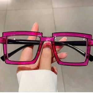 Transparent Hot Pink Square Frame Glasses for Women